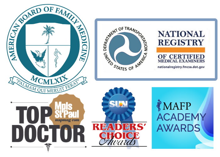 FM Board Certification, DOT Examiner, Top Doctor, Readers' Choice Awards & MAFP